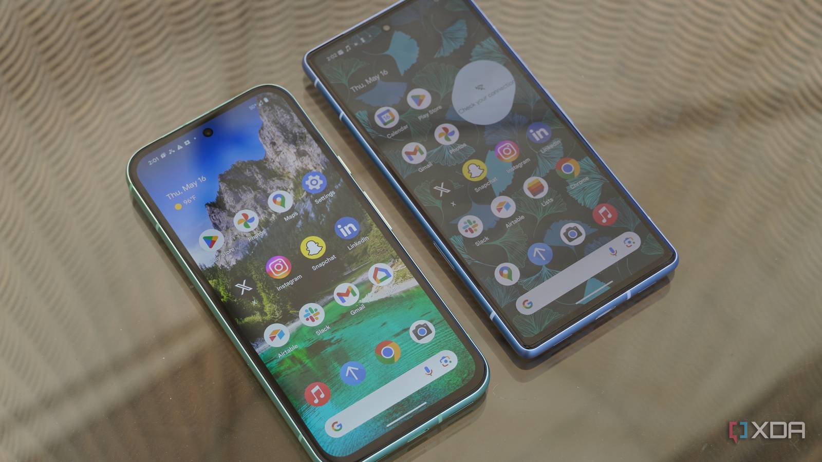 The Pixel 8a and Pixel 7a displays on.