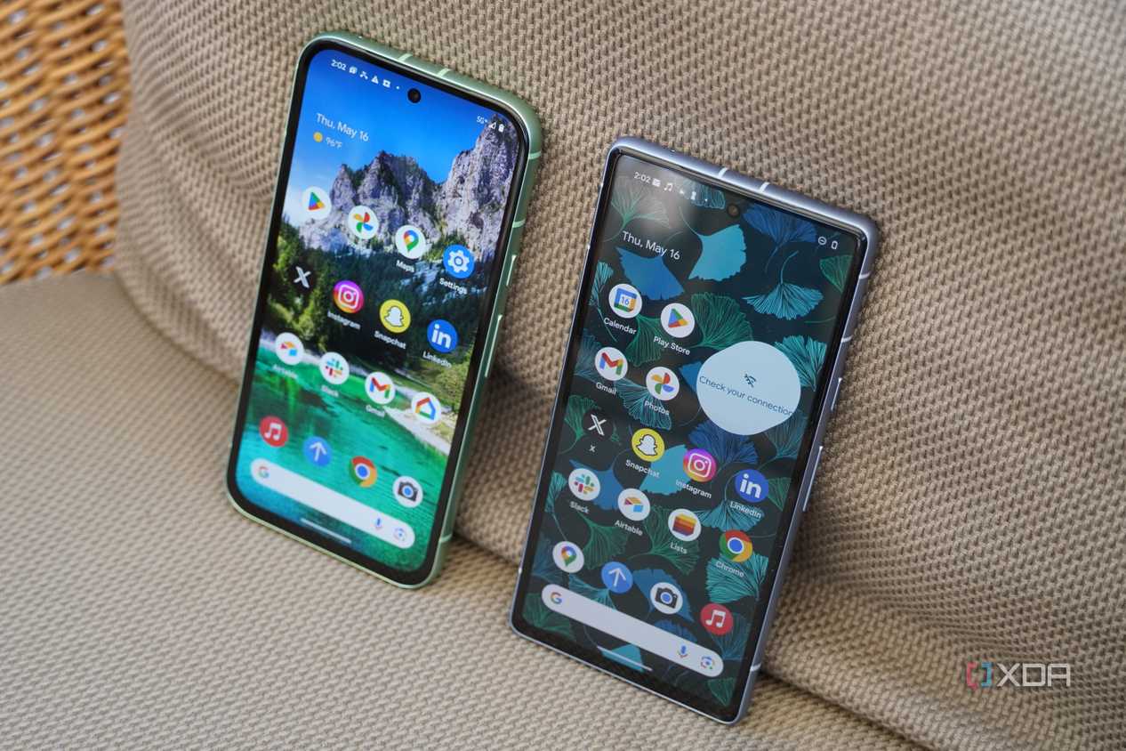 The Pixel 8a and Pixel 7a displays on.