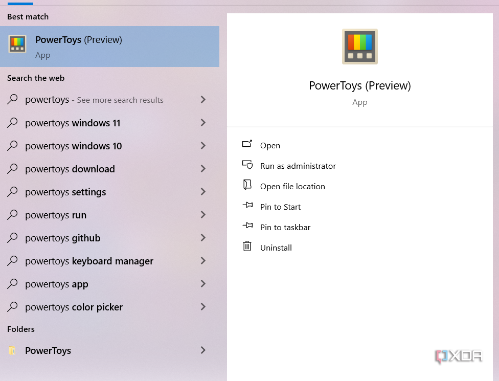 Opening Microsoft Powertoys on Windows 10