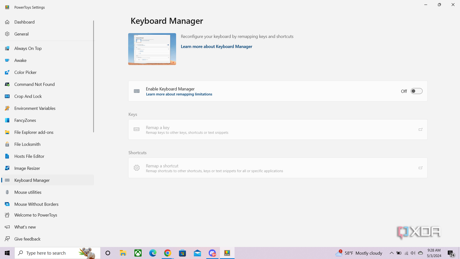 Opening Microsoft Powertoys keyboard manager on Windows 10