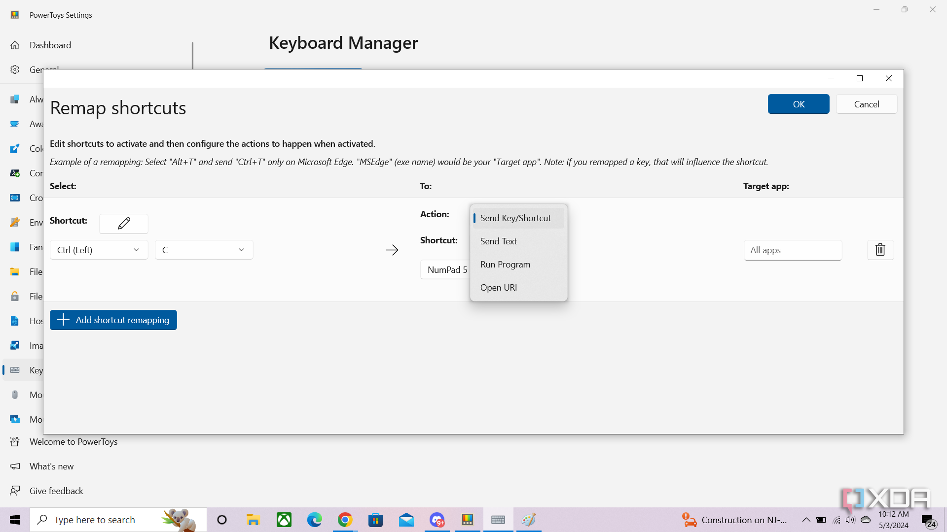 Pick a shortcut action in Microsoft Powertoys