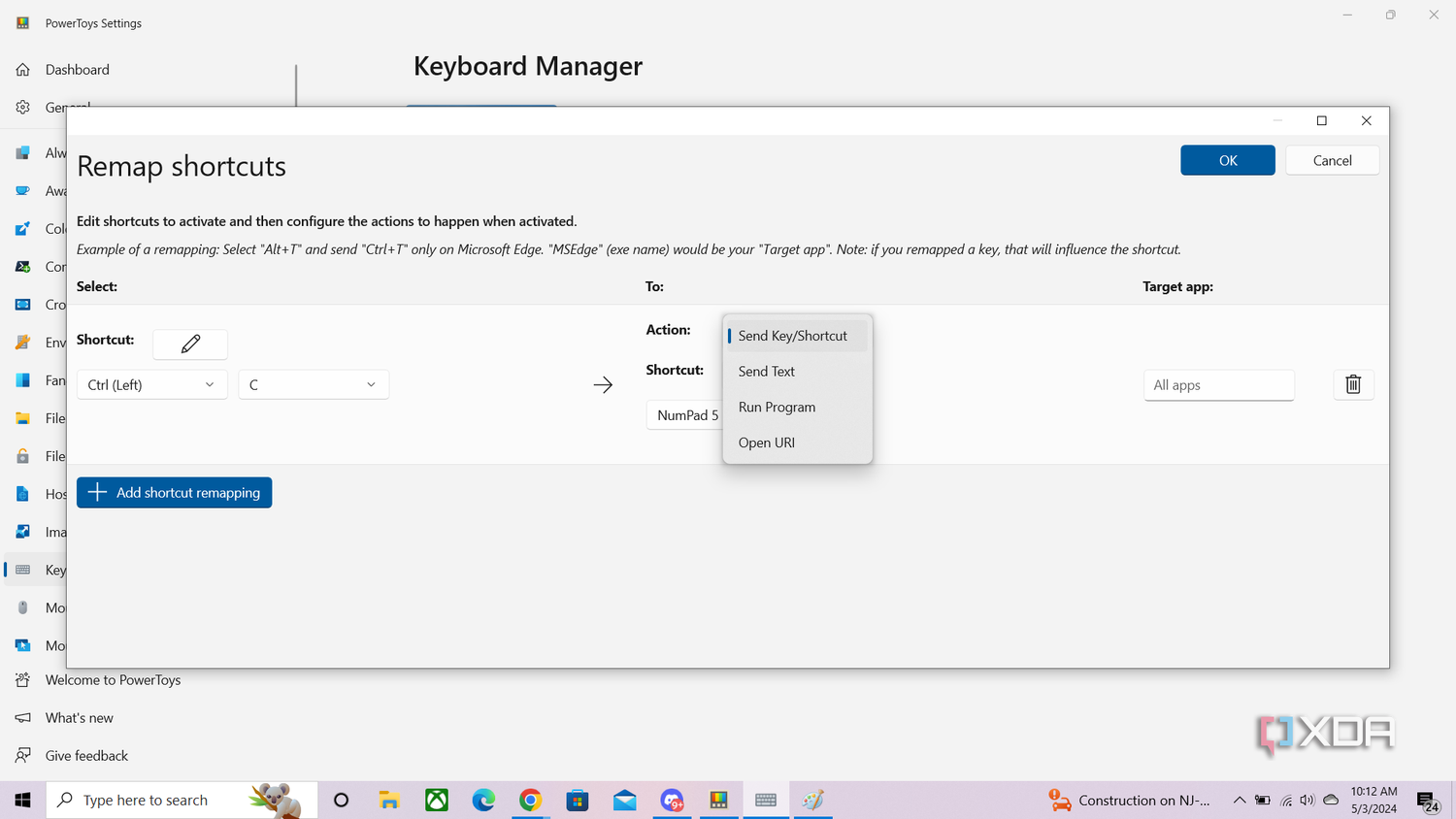 Pick a shortcut action in Microsoft Powertoys