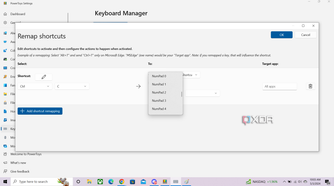 Using Microsoft PowerToys' dropdown menu to remap a shortcut