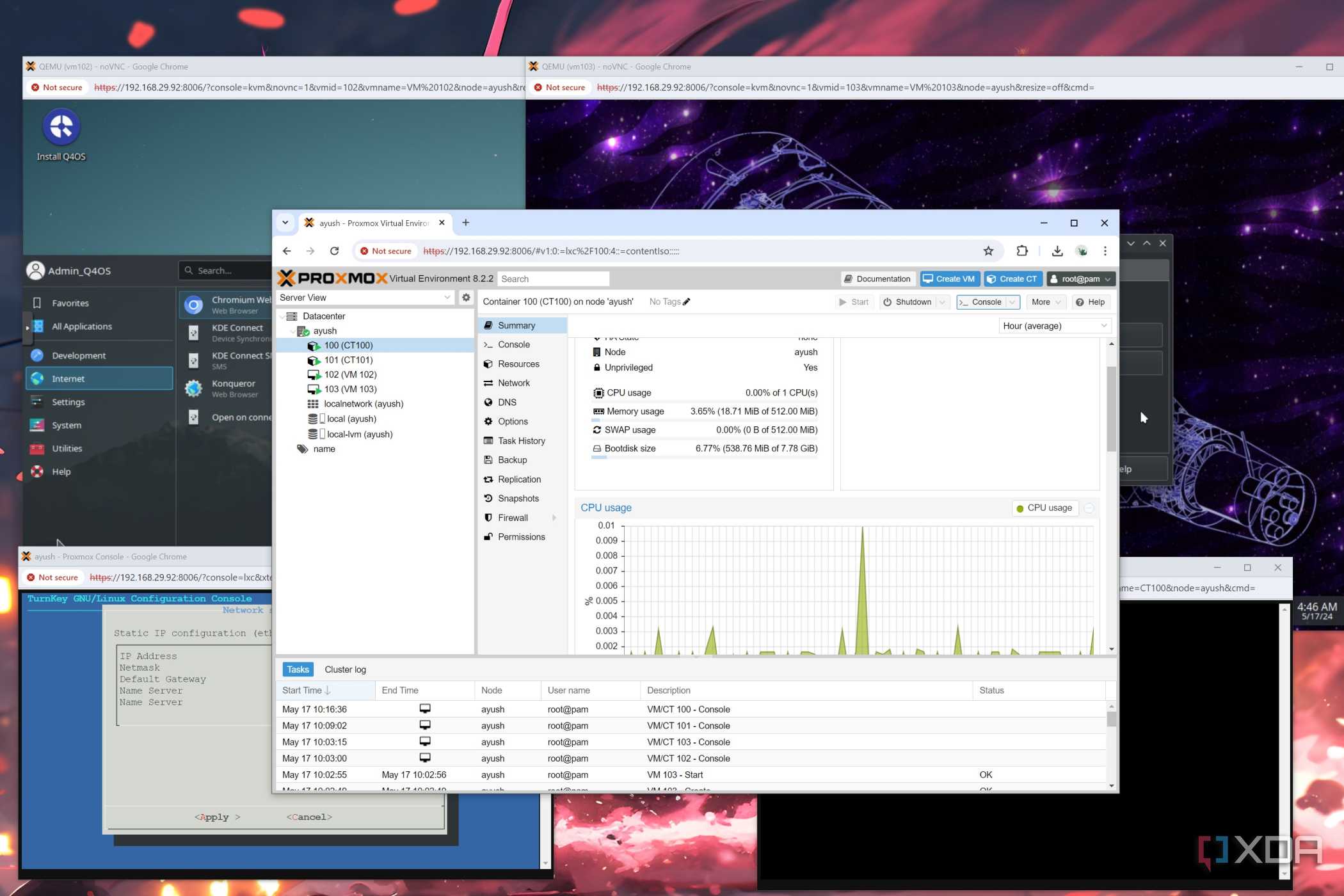 Proxmox Web app running VMs and containers