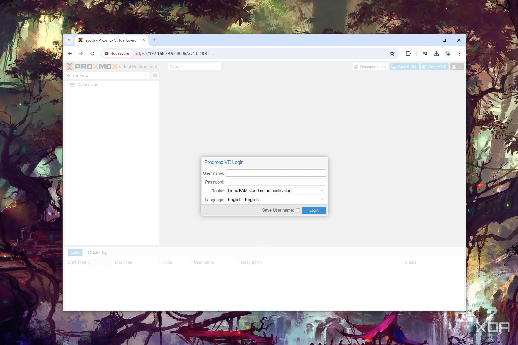 The Proxmox VE login page