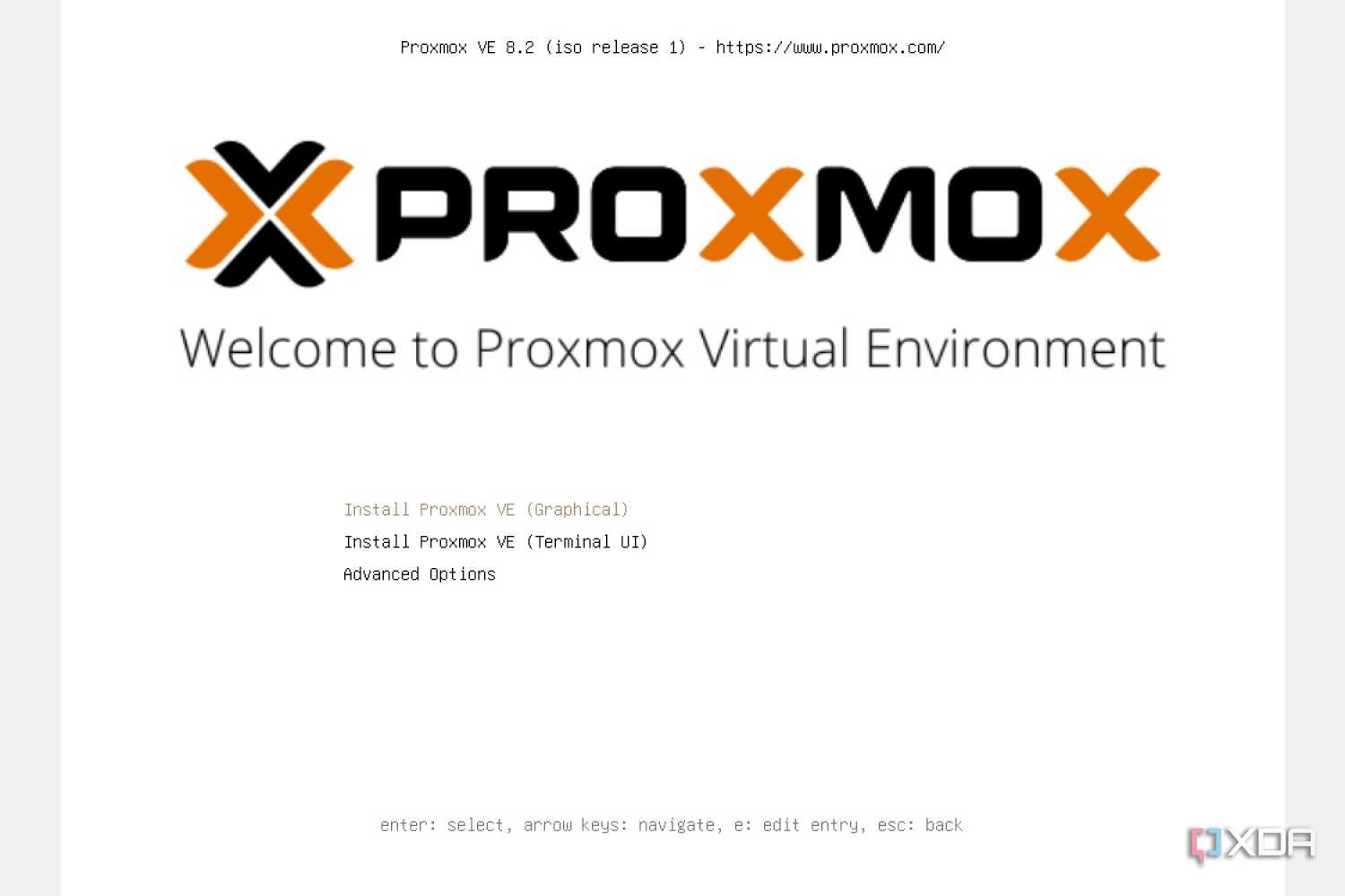 The default Proxmox VE startup page