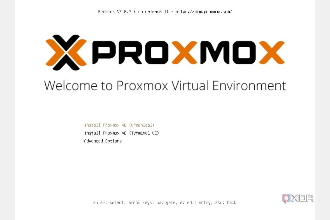 The default Proxmox VE startup page