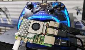 The Raspberry Pi 5 with a controller in the background