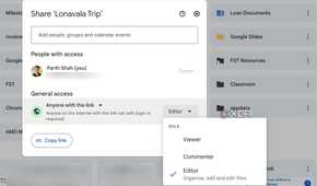 Link settings in Google Drive