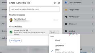 Link settings in Google Drive