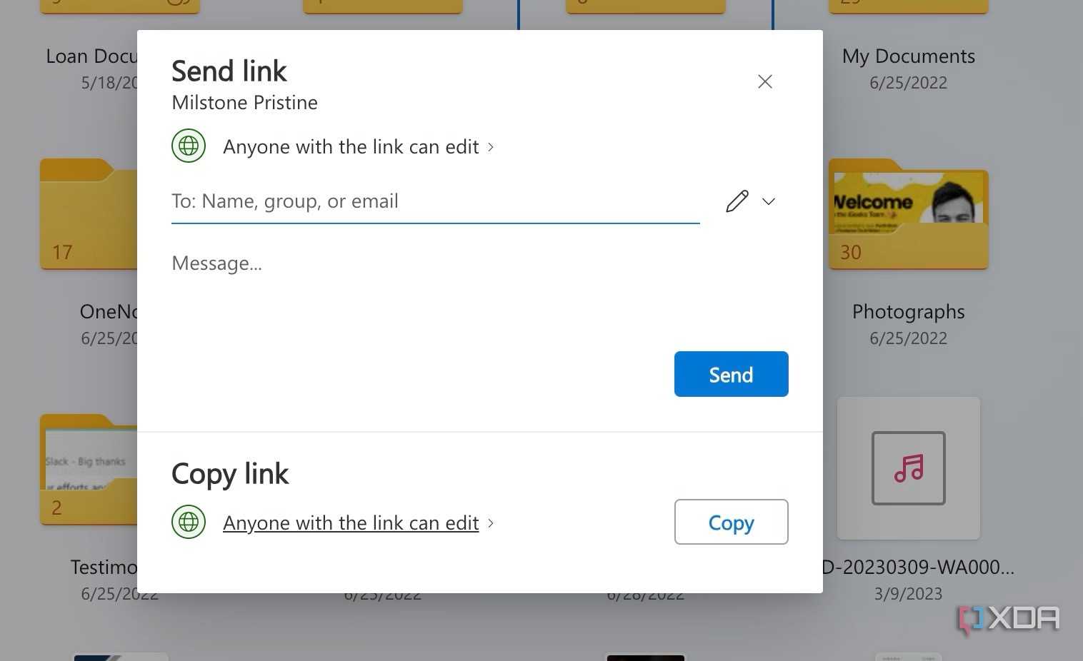 Send OneDrive link