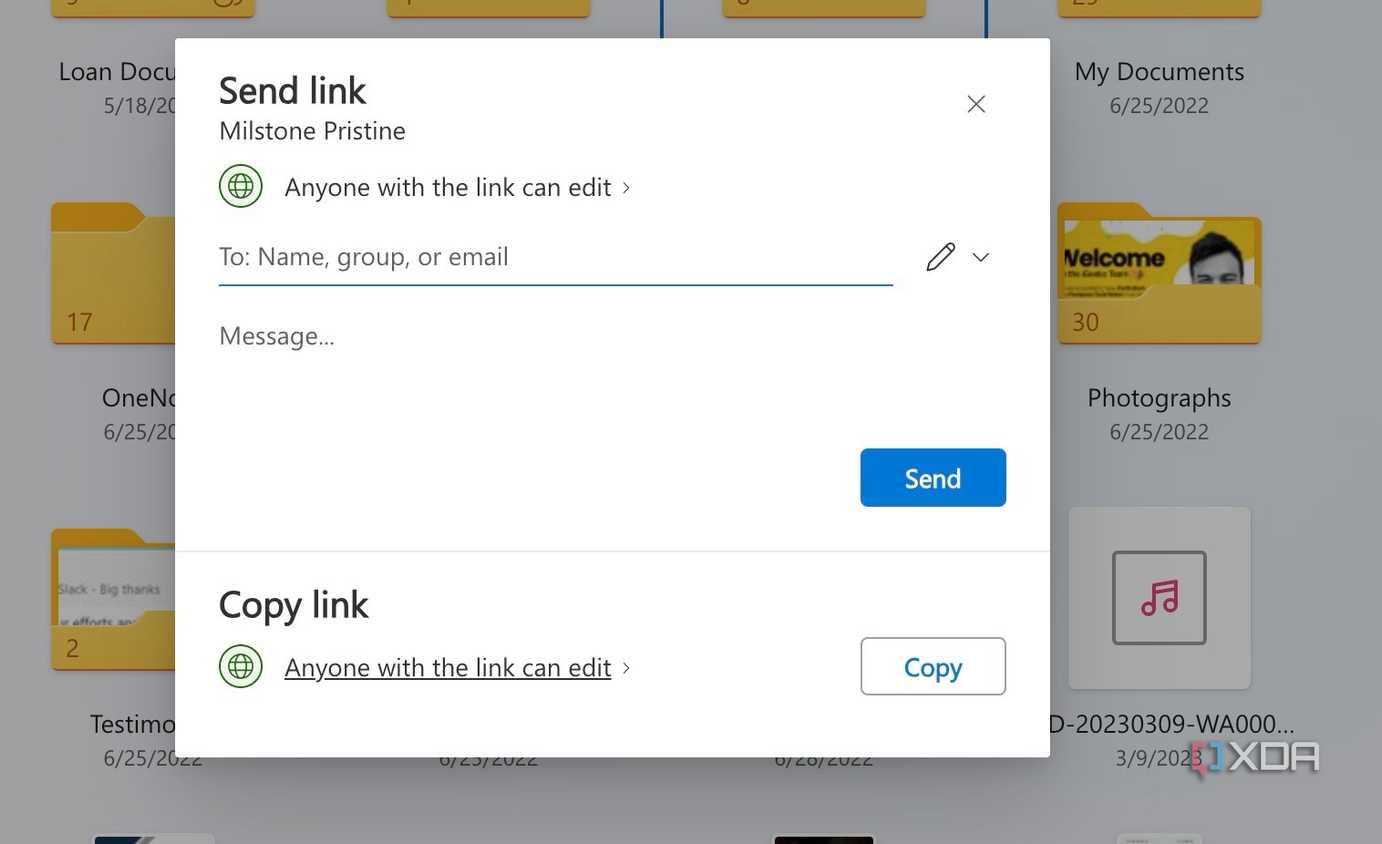 Send OneDrive link