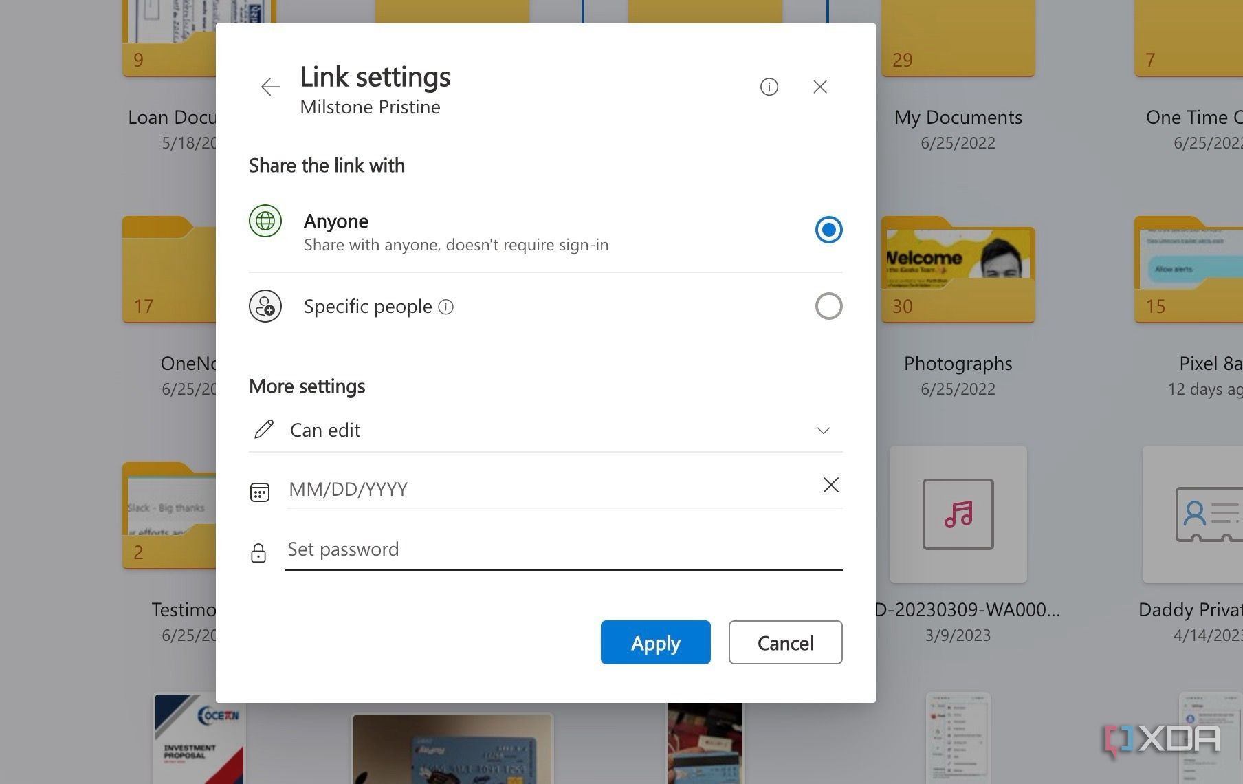 Link options in OneDrive