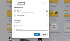 Link options in OneDrive