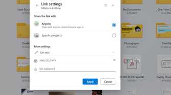 Link options in OneDrive