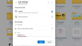 Link settings in OneDrive