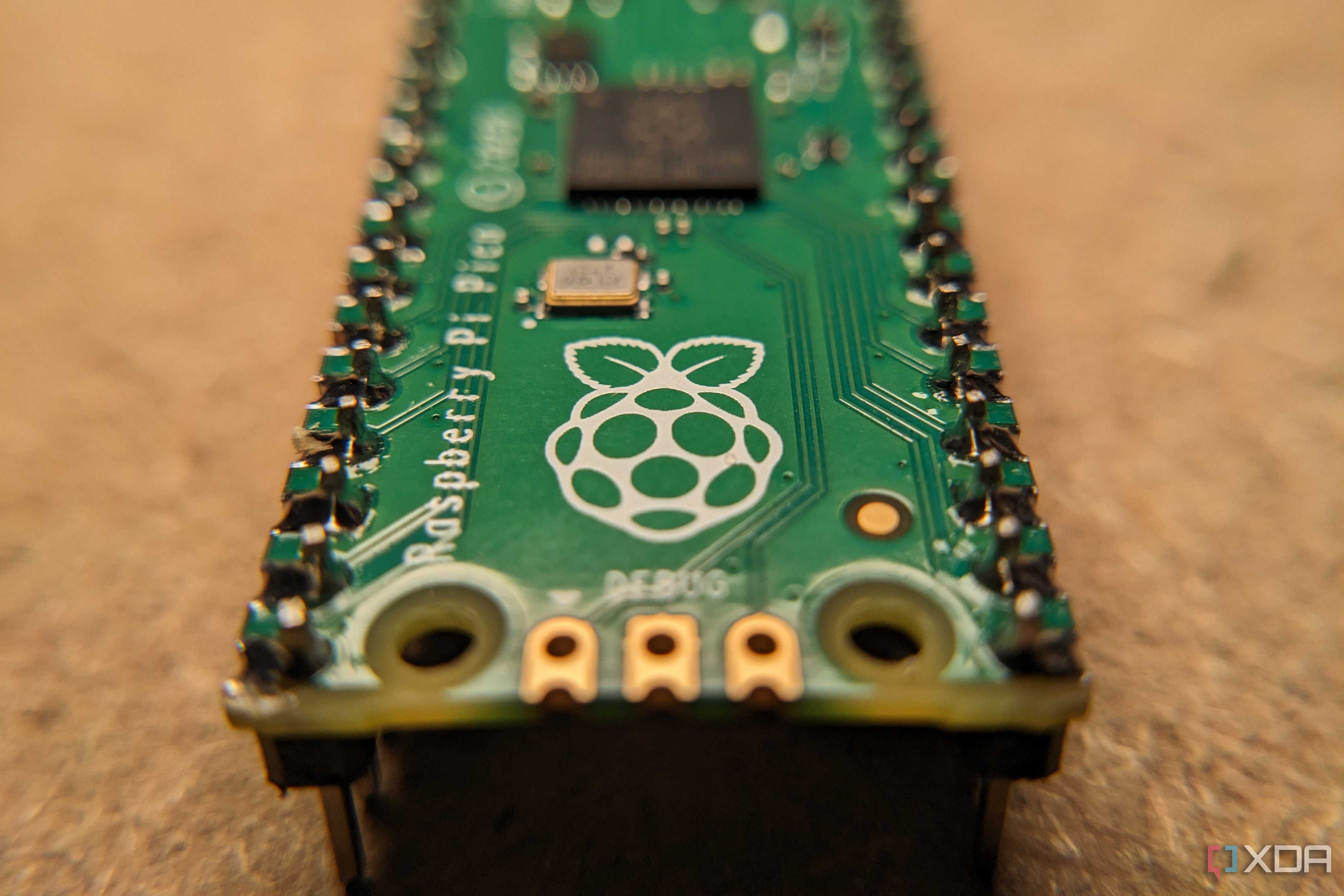 Closeup of Raspberry Pi Pico microcontroller