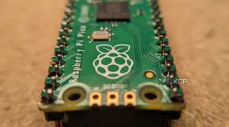 Closeup of Raspberry Pi Pico microcontroller