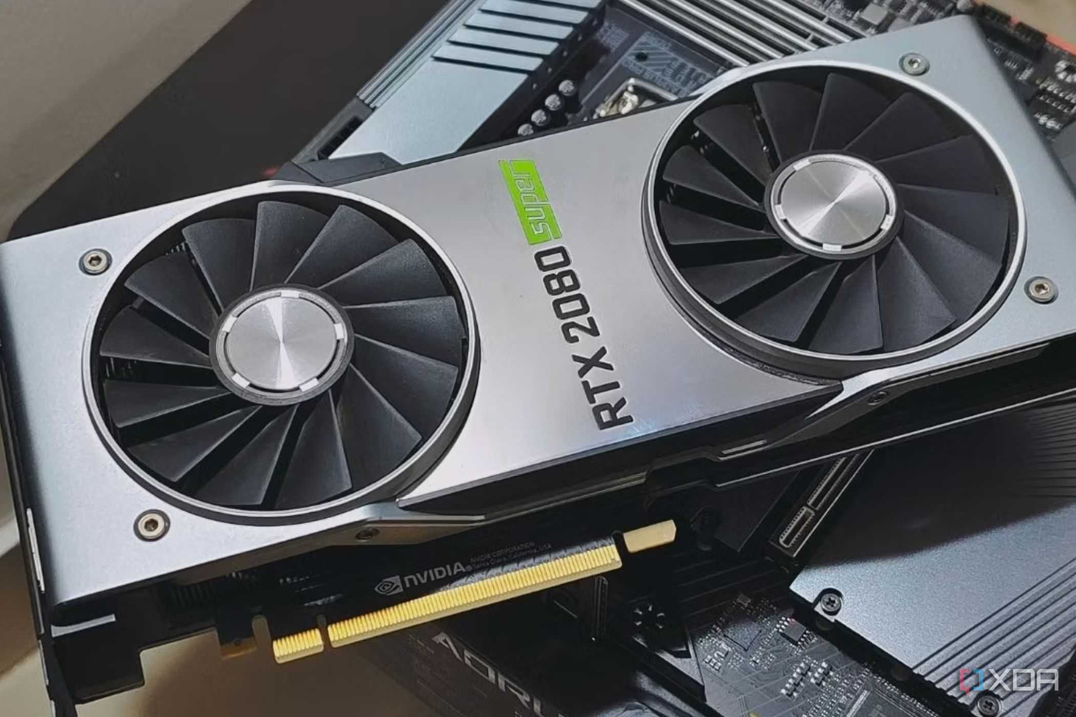 An image showing an RTX 2080 Super GPU kept on a motherboard.