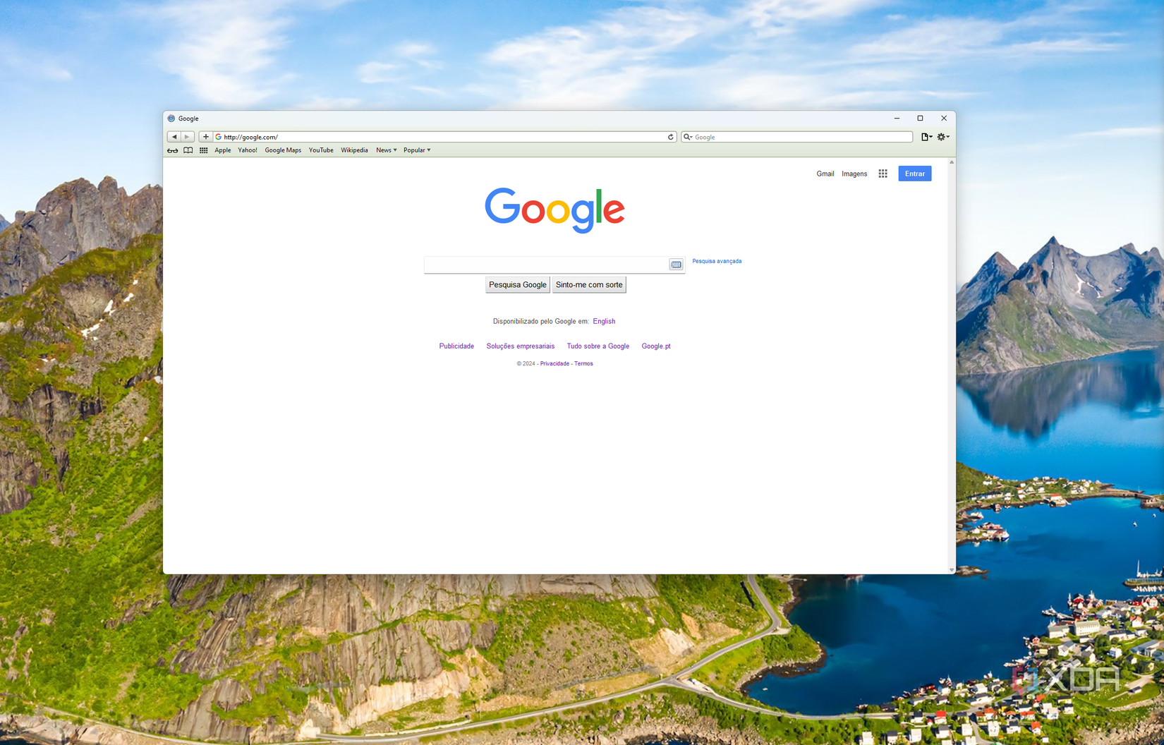 Screenshot of Safari displaying the Google homepage on Windows 11