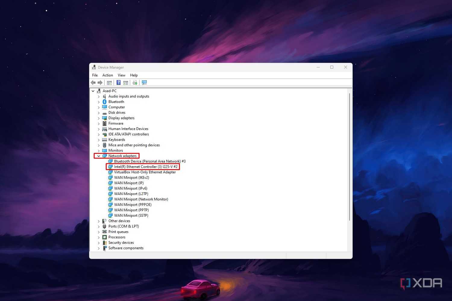 Windows 11 screenshot that shows the network adapters branch in Device Manager