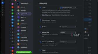 Spark Mail apperarance options