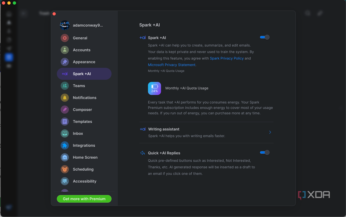 Spark Mail AI settings
