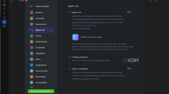 Spark Mail AI settings