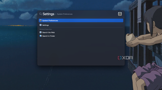 macOS Spotlight Search for Settings.