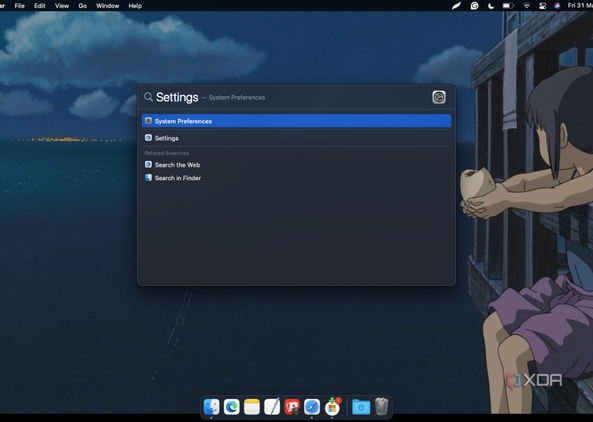 macOS Spotlight Search for Settings.