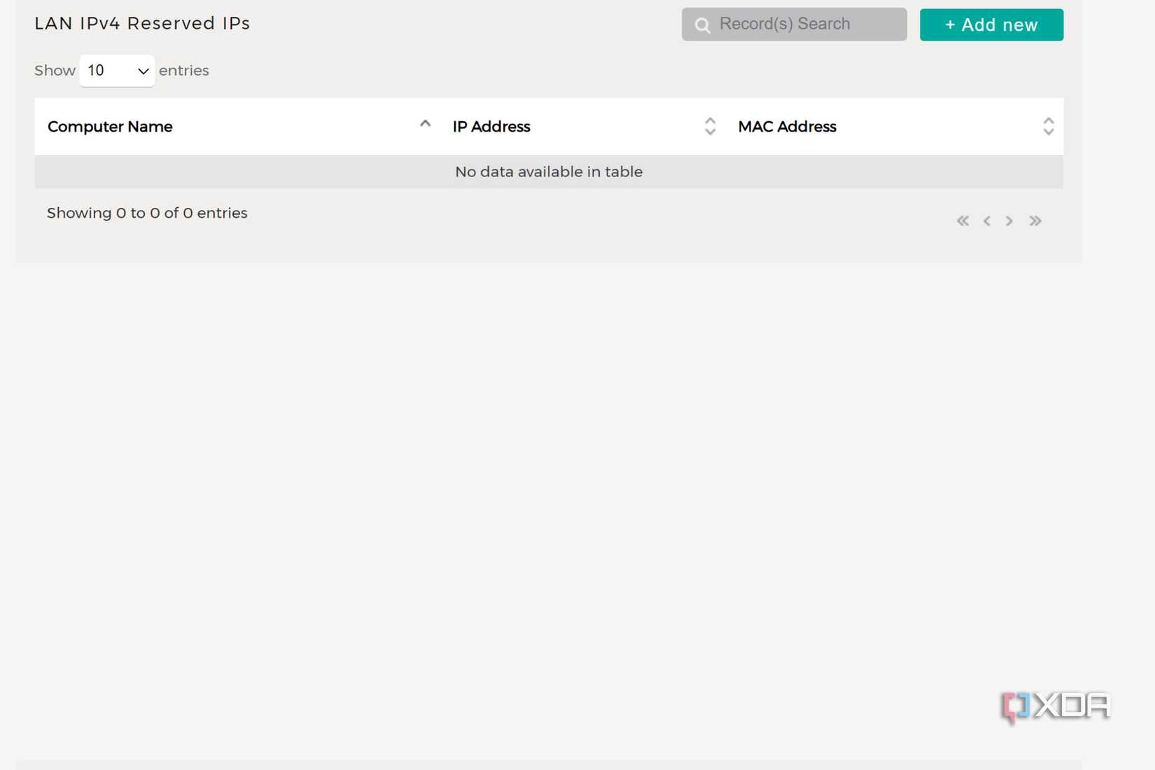 The Reserved IPs page on a router's web UI