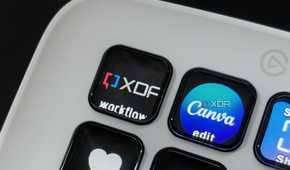 An image showing the Stream Deck Neo displaying a button with XDA logo.