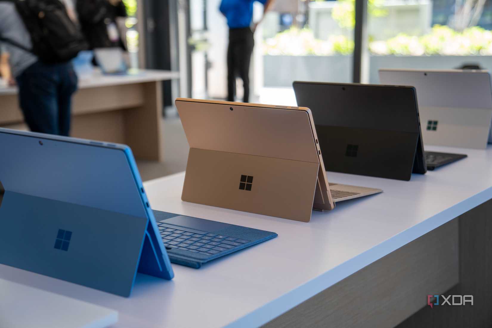 A lineup of Surface Pro 11 tablets.