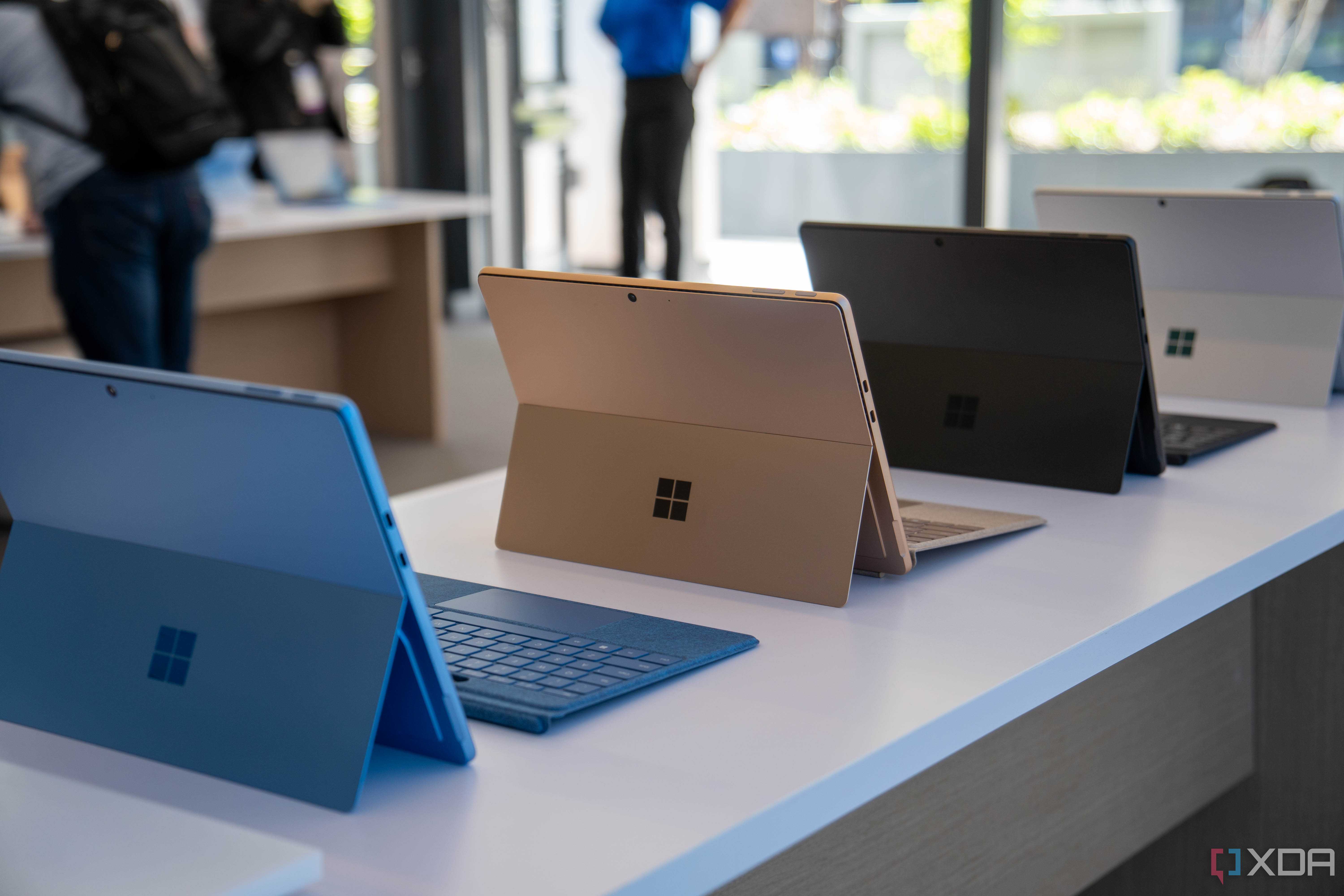 A lineup of Surface Pro 11 tablets.