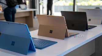 A lineup of Surface Pro 11 tablets.