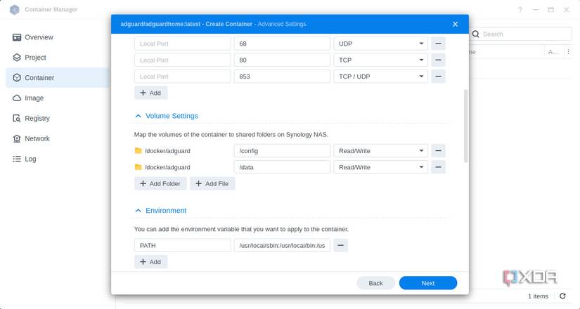 Configuring ports and folders for AdGuard on Synology DSM