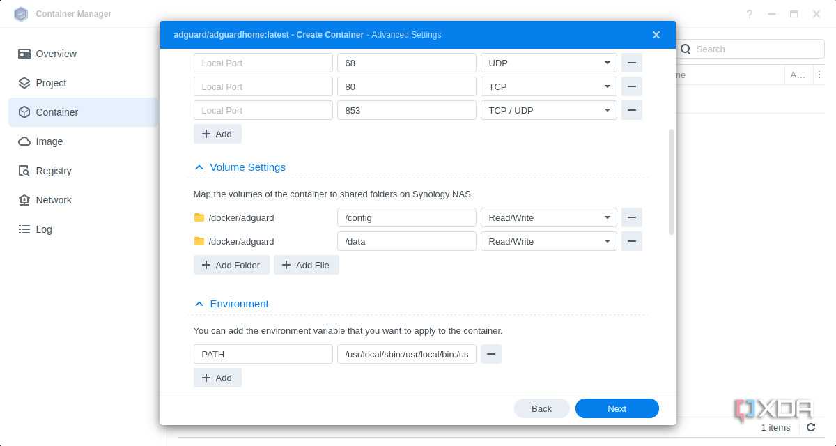 Configuring ports and folders for AdGuard on Synology DSM