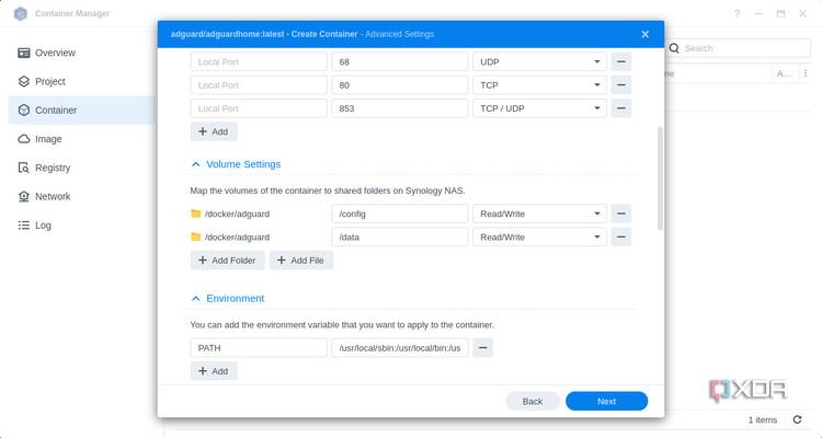 Configuring ports and folders for AdGuard on Synology DSM