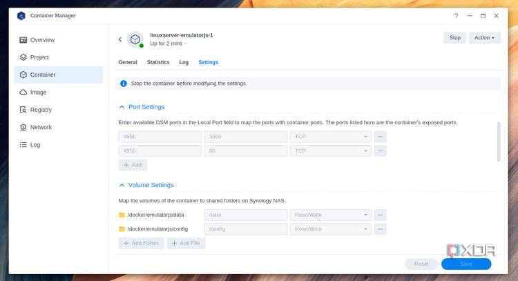 Advanced settings in Container Manager