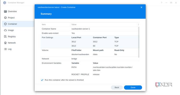 Vaultarden DSM settings summary