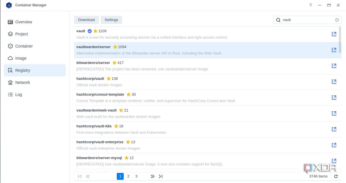 Downloading Vaultwarden image on Container Manager