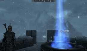 screenshot from the game skyrim showing the view from the college of winterhold