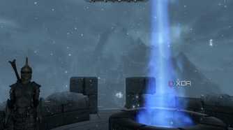 screenshot from the game skyrim showing the view from the college of winterhold