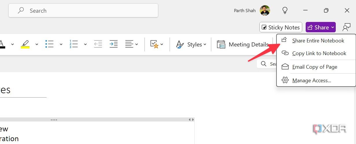 Share a notebook in OneNote
