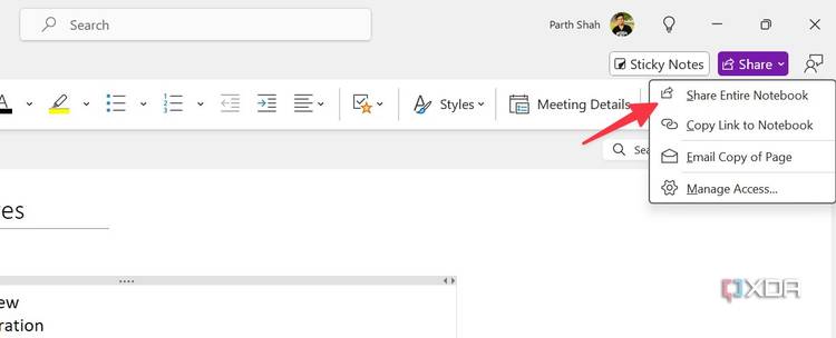 Share a notebook in OneNote