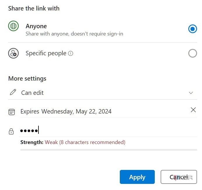 Enter password for OneNote link
