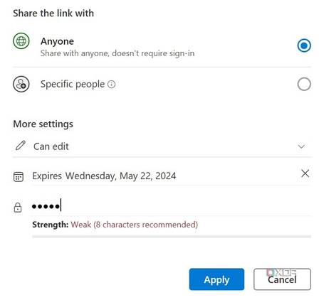Enter password for OneNote link