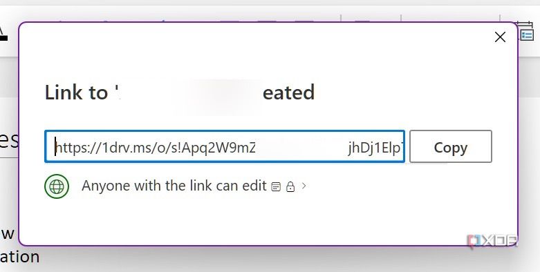 Link generated in OneNote