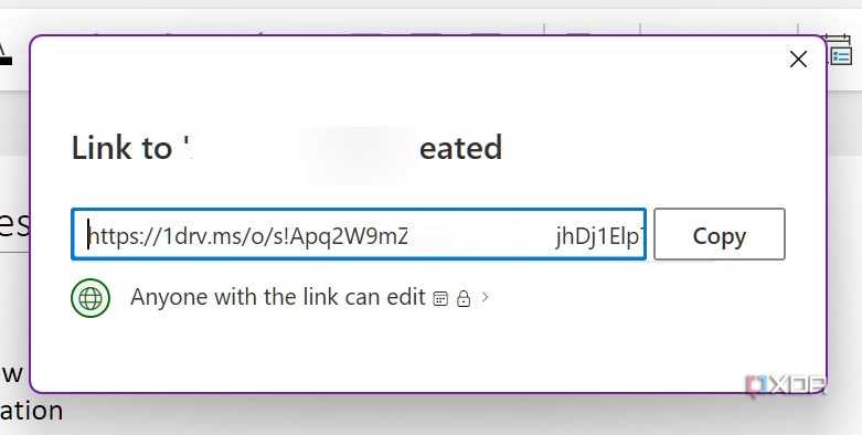 Link generated in OneNote