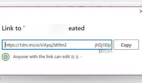 Link generated in OneNote